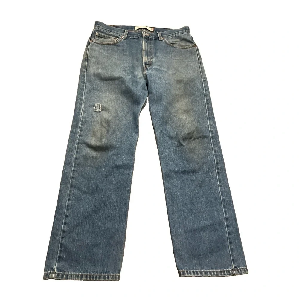 Levi's 505 Men's Blue Denim Jeans Straight Regular Fit Distressed Hole 34/30